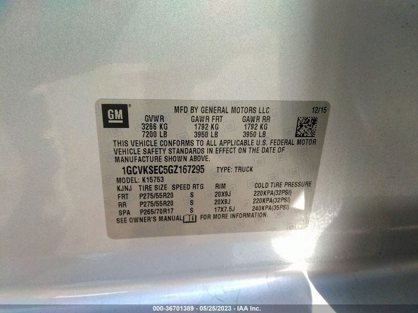 2016 CHEVROLET SILVERADO 1500 LTZ - 1GCVKSEC5GZ167295