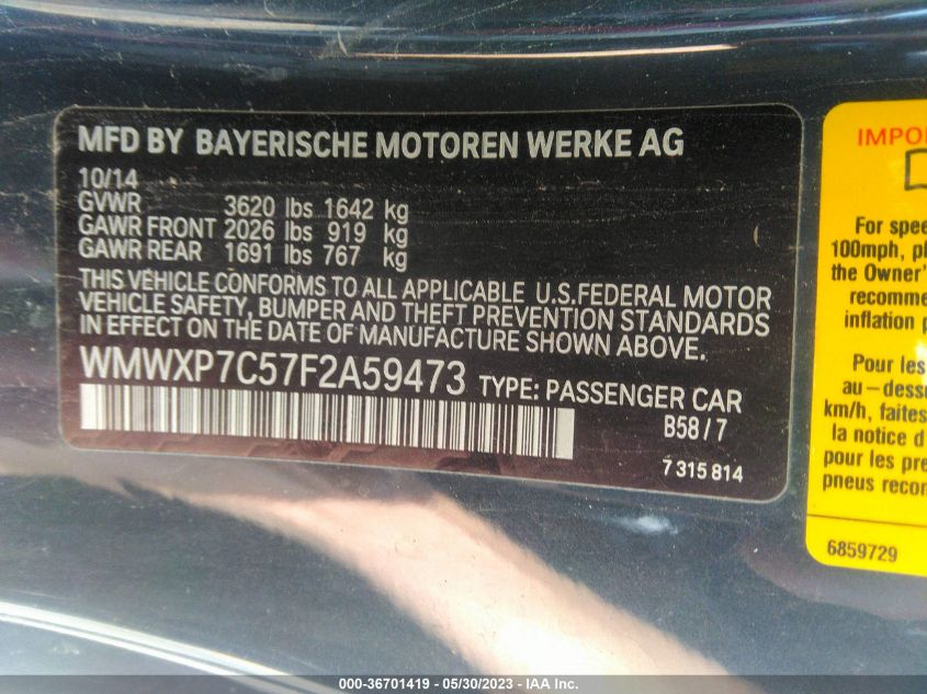 2015 MINI COOPER HARDTOP S WMWXP7C57F2A59473