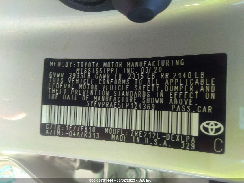 2020 TOYOTA COROLLA LE - 5YFVPRAE5LP124369