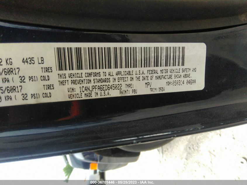 2014 JEEP PATRIOT LATITUDE - 1C4NJPFA6ED645022