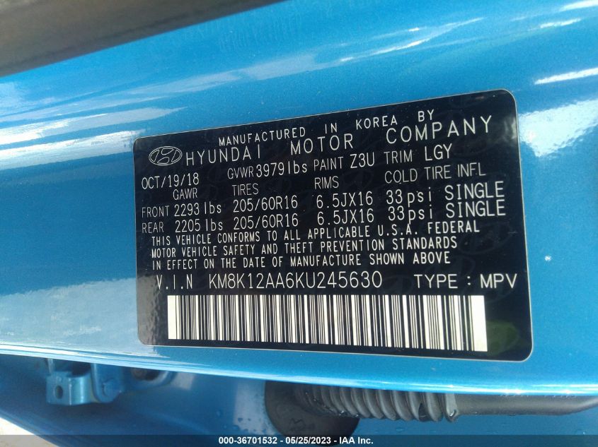 2019 HYUNDAI KONA SE - KM8K12AA6KU245630