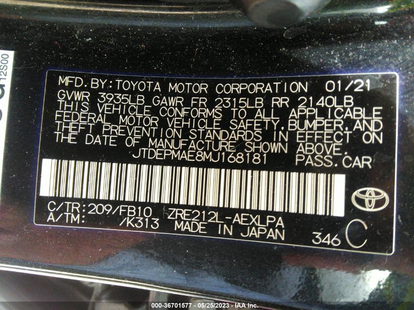 2021 TOYOTA COROLLA LE - JTDEPMAE8MJ168181
