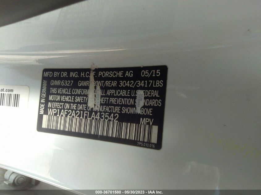 2015 PORSCHE CAYENNE DIESEL - WP1AF2A21FLA43542