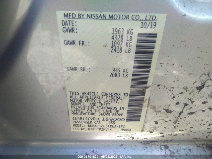 2020 NISSAN ALTIMA 2.5 SR - 1N4BL4CV0LC189000