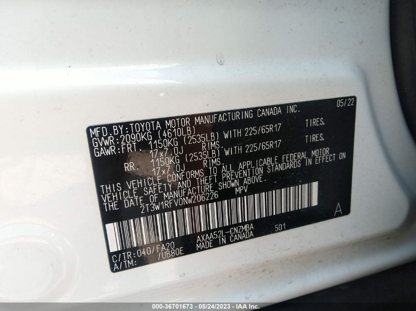 2022 TOYOTA RAV4 XLE - 2T3W1RFV0NW206226