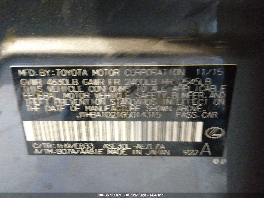 2016 LEXUS IS 200T - JTHBA1D21G5014315
