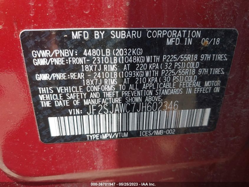 2018 SUBARU FORESTER TOURING - JF2SJAWC7JH602346