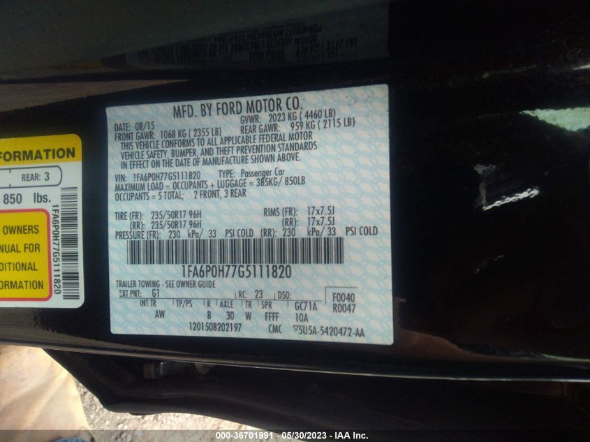 2016 FORD FUSION SE - 1FA6P0H77G5111820