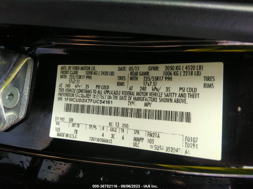 2015 FORD ESCAPE SE - 1FMCU0GX7FUC54161