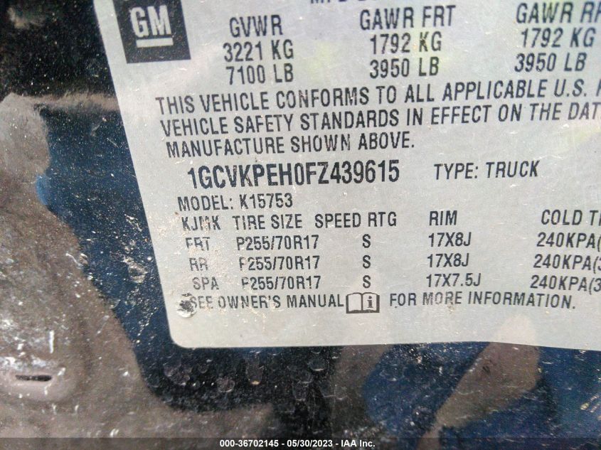 2015 CHEVROLET SILVERADO 1500 WORK TRUCK - 1GCVKPEH0FZ439615