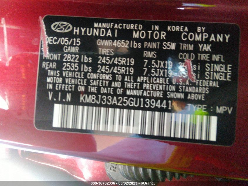 2016 HYUNDAI TUCSON SPORT - KM8J33A25GU139441