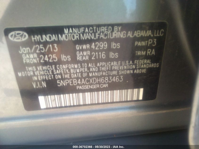 2013 HYUNDAI SONATA GLS - 5NPEB4ACXDH683463