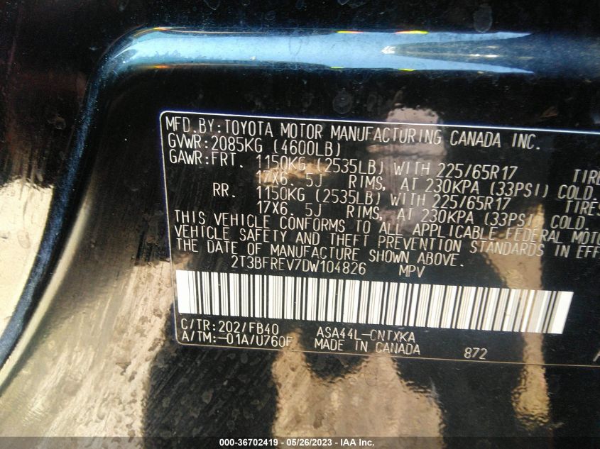 2013 TOYOTA RAV4 LE - 2T3BFREV7DW104826