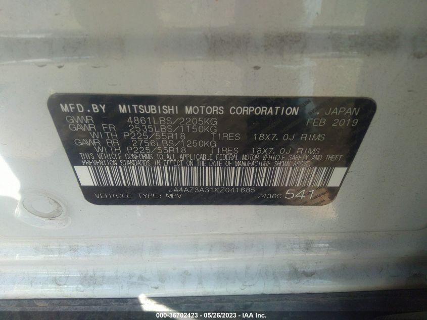 2019 MITSUBISHI OUTLANDER ES/SE/SEL/LE - JA4AZ3A31KZ041685