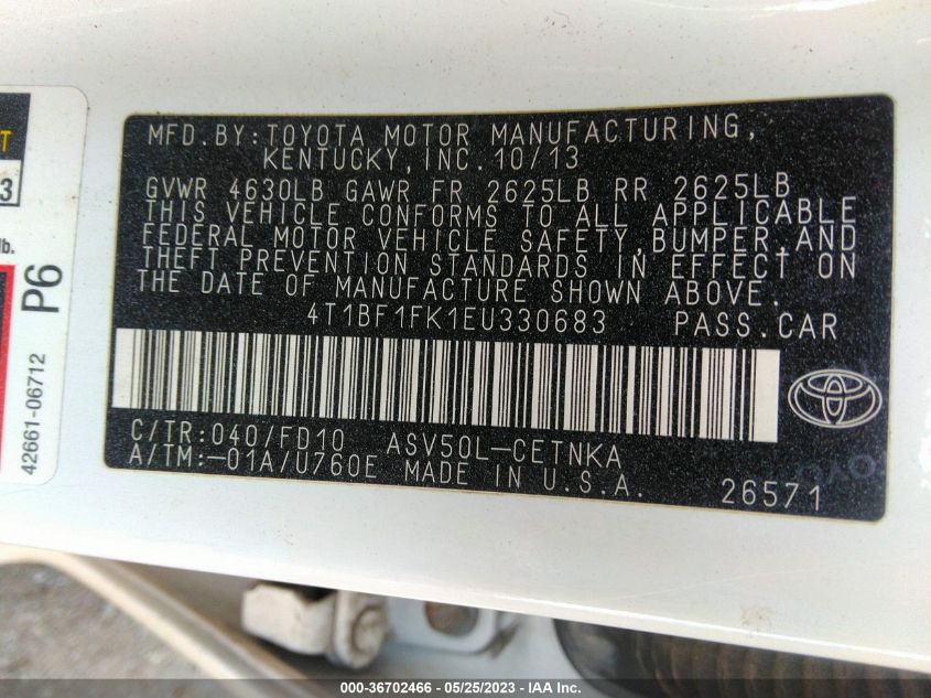 2014 TOYOTA CAMRY L/SE/LE/XLE - 4T1BF1FK1EU330683