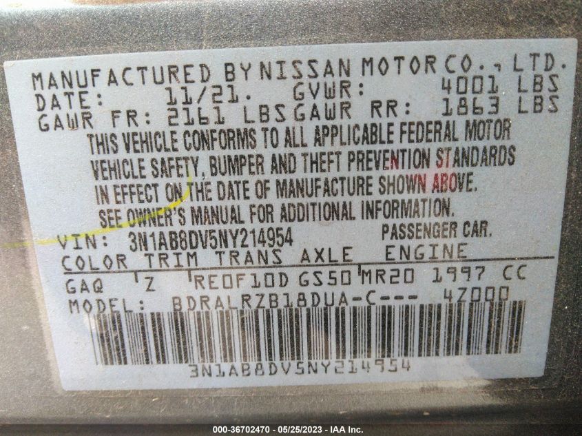 2022 NISSAN SENTRA SR - 3N1AB8DV5NY214954