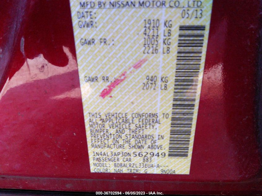 2013 NISSAN ALTIMA 2.5 S - 1N4AL3AP3DN562949