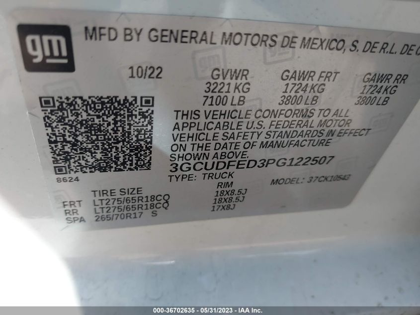 2023 CHEVROLET SILVERADO 1500 LT TRAIL BOSS - 3GCUDFED3PG122507