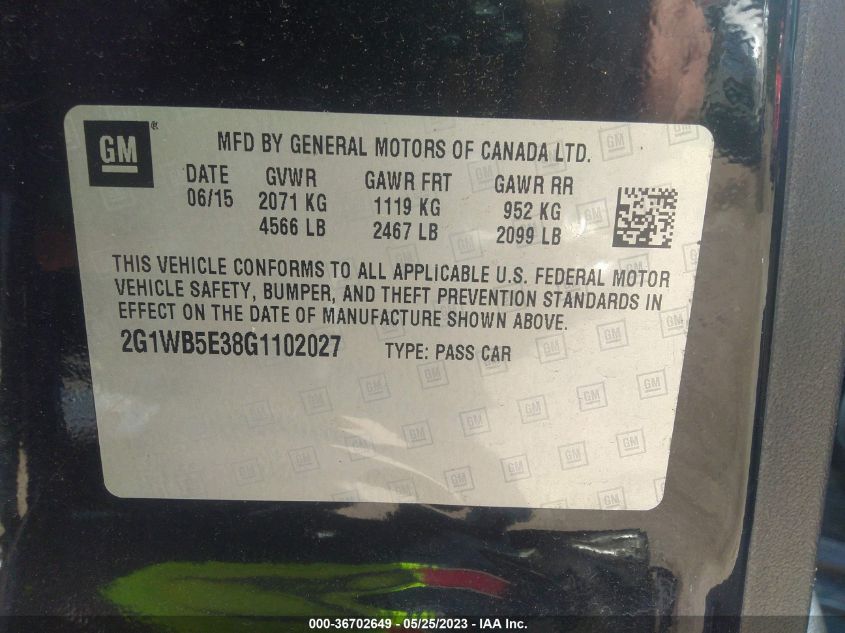 2016 CHEVROLET IMPALA LIMITED LT - 2G1WB5E38G1102027