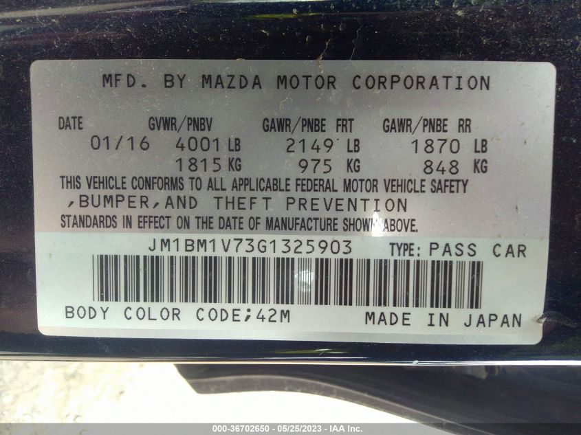 2016 MAZDA MAZDA3 I TOURING - JM1BM1V73G1325903
