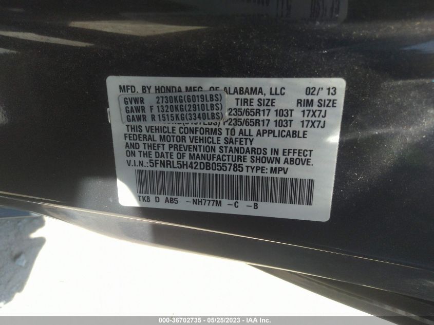 VIN 5FNRL5H42DB055785 2013 HONDA ODYSSEY no.9