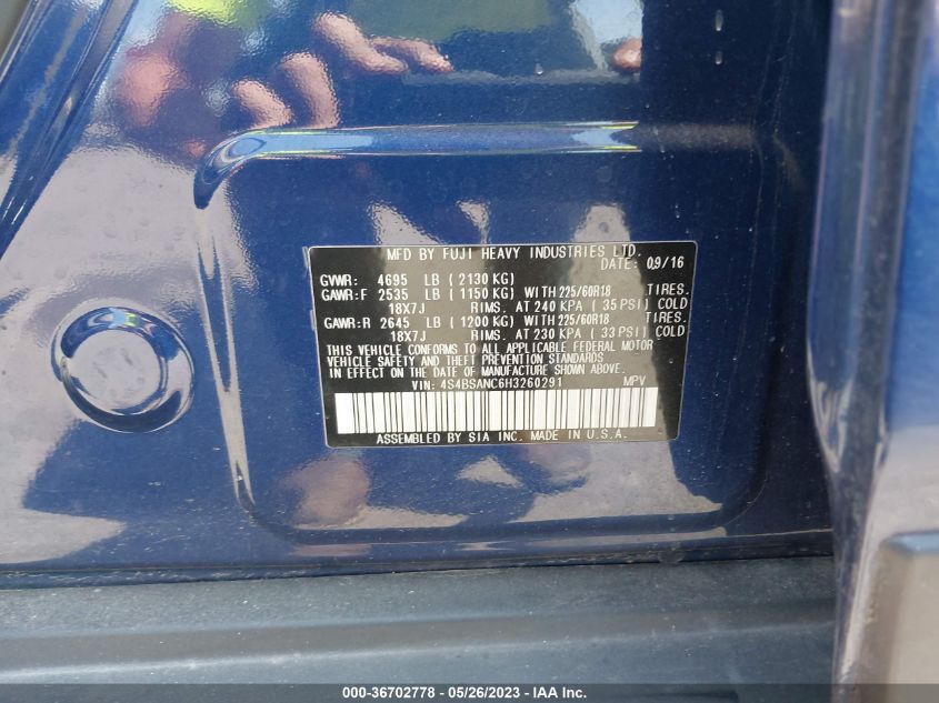 2017 SUBARU OUTBACK LIMITED - 4S4BSANC6H3260291