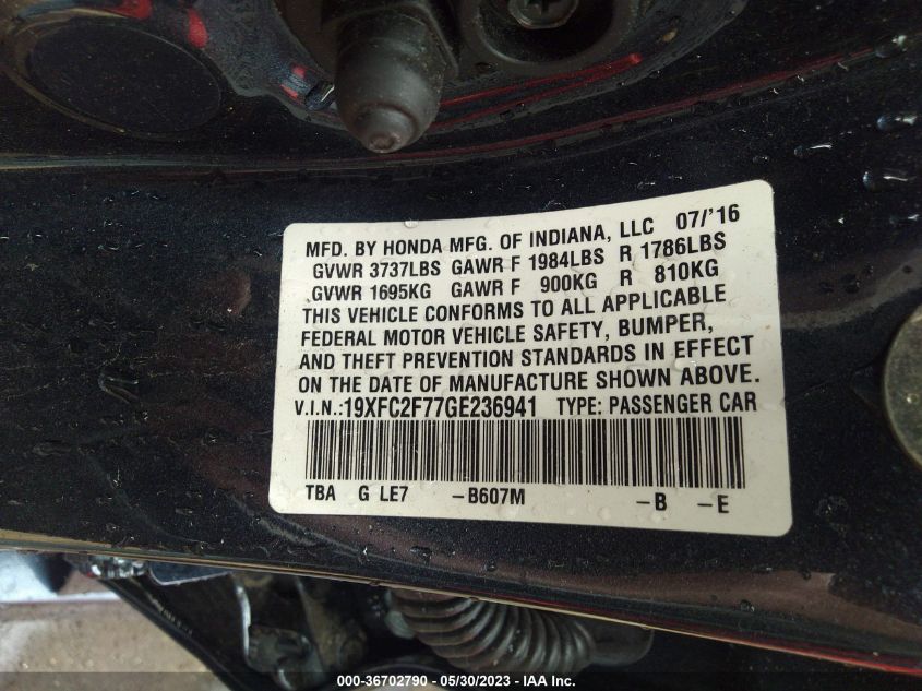 2016 HONDA CIVIC SEDAN EX - 19XFC2F77GE236941