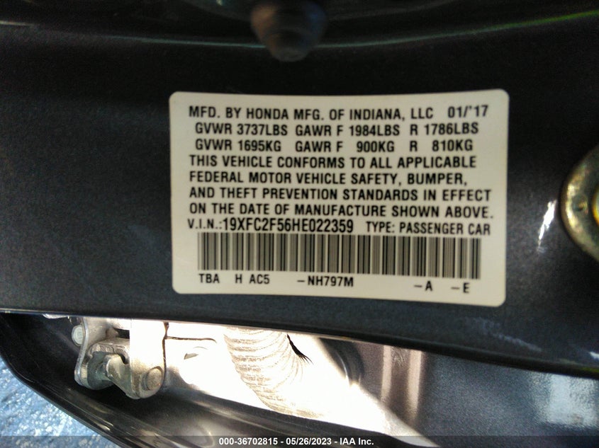 VIN 19XFC2F56HE022359 2017 HONDA CIVIC SEDAN LX