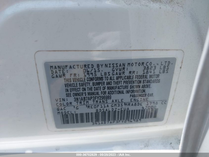 2015 NISSAN SENTRA SV - 3N1AB7AP3FY296989