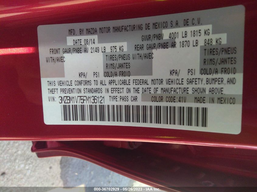 2015 MAZDA MAZDA3 I TOURING - 3MZBM1V75FM136121