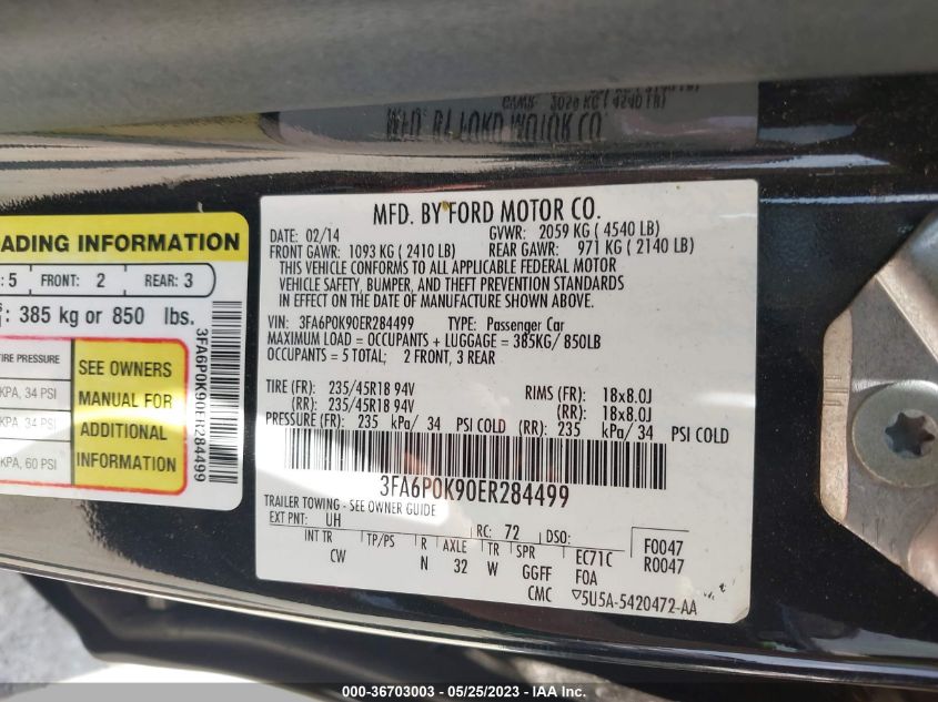 2014 FORD FUSION TITANIUM - 3FA6P0K90ER284499