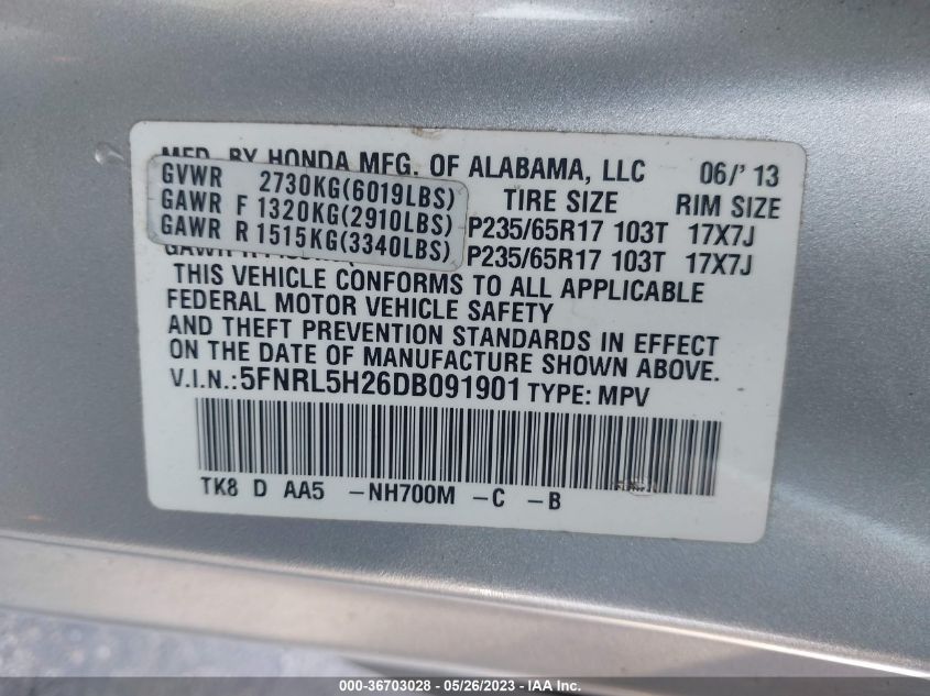 2013 HONDA ODYSSEY LX - 5FNRL5H26DB091901