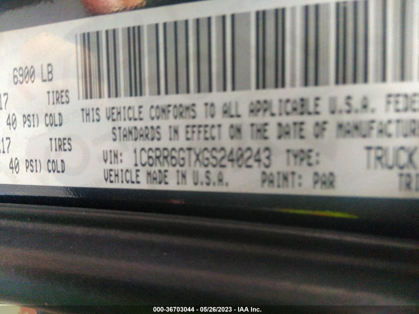 2016 RAM 1500 SLT - 1C6RR6GTXGS240243