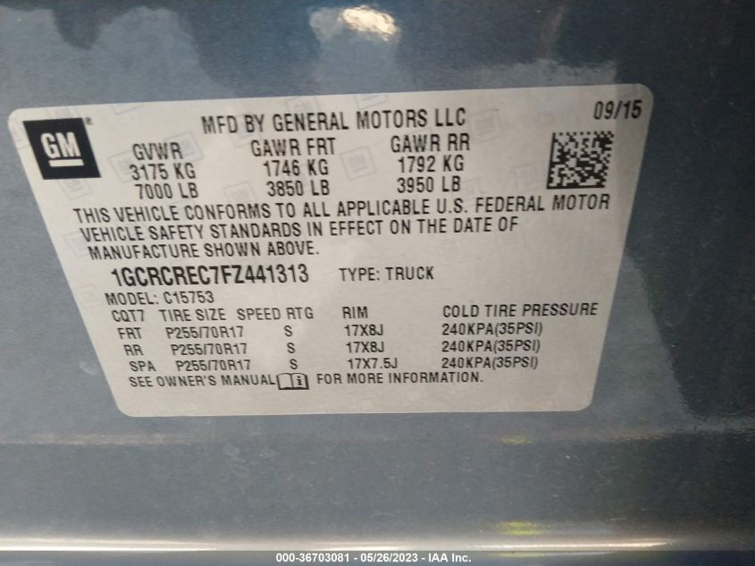 2015 CHEVROLET SILVERADO 1500 LT - 1GCRCREC7FZ441313