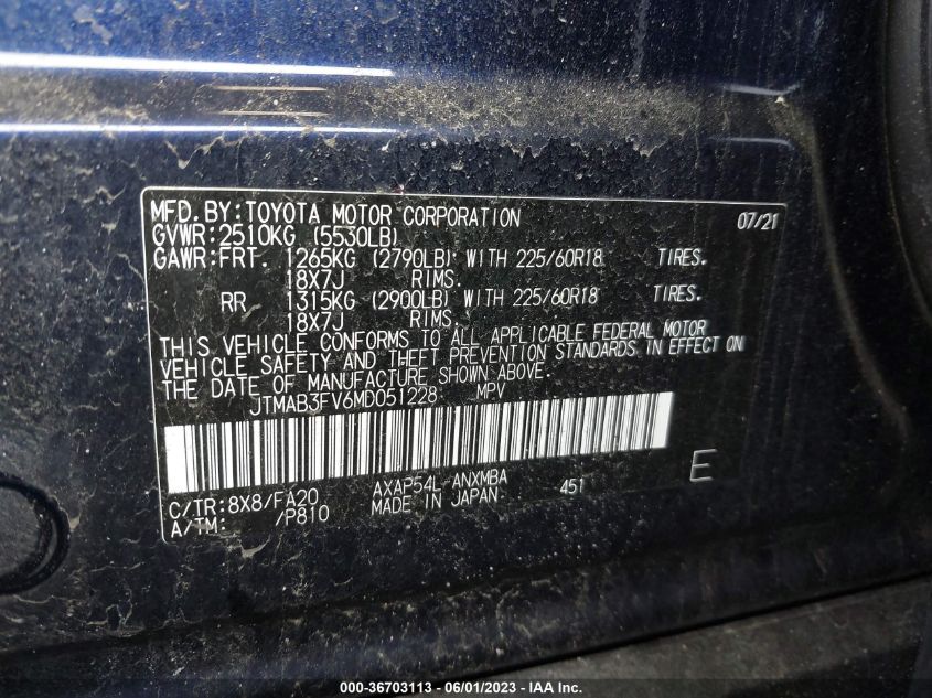 2021 TOYOTA RAV4 PRIME SE - JTMAB3FV6MD051228
