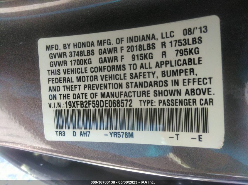2013 HONDA CIVIC SDN LX - 19XFB2F59DE068572