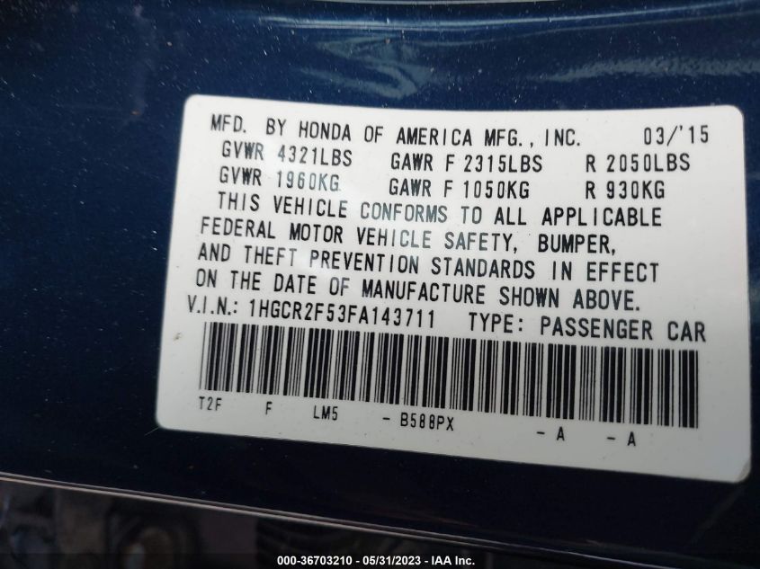 2015 HONDA ACCORD SEDAN SPORT - 1HGCR2F53FA143711