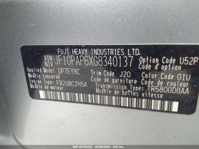 2016 SUBARU IMPREZA WAGON 2.0I SPORT PREMIUM - JF1GPAP6XG8340137