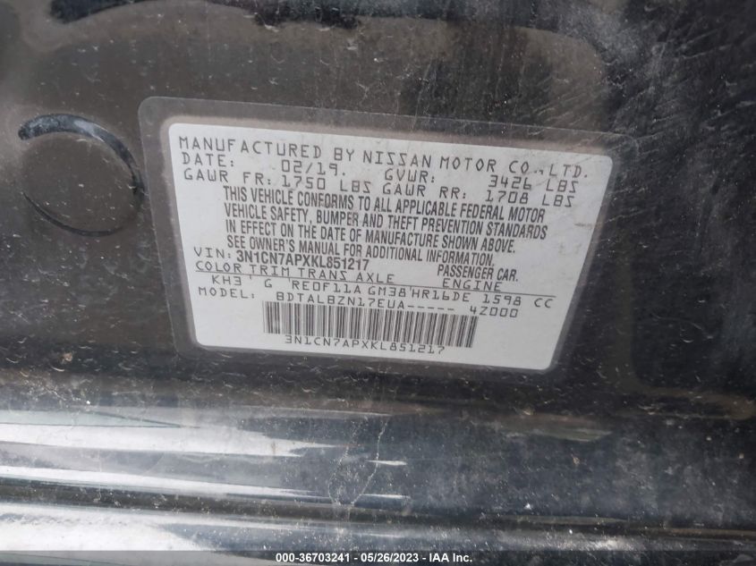 2019 NISSAN VERSA SEDAN SV - 3N1CN7APXKL851217