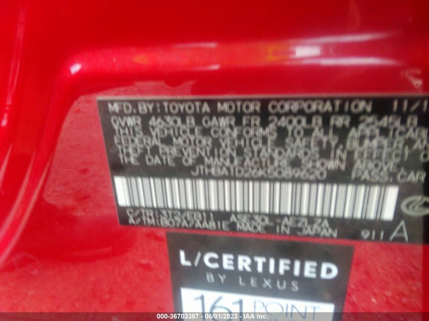 2019 LEXUS IS IS 300 - JTHBA1D26K5089620