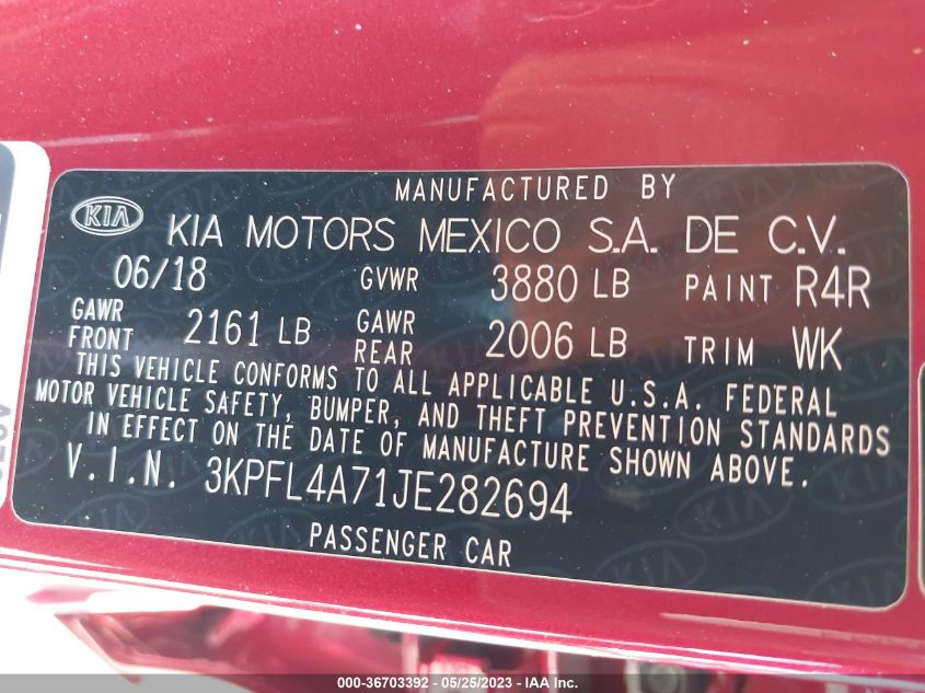 2018 KIA FORTE S - 3KPFL4A71JE282694