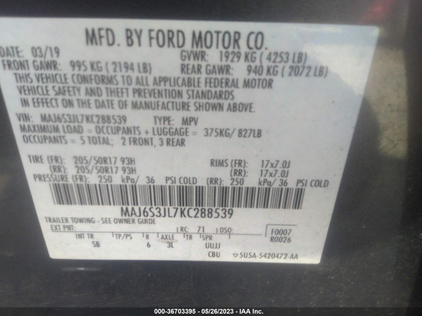 2019 FORD ECOSPORT SES - MAJ6S3JL7KC288539