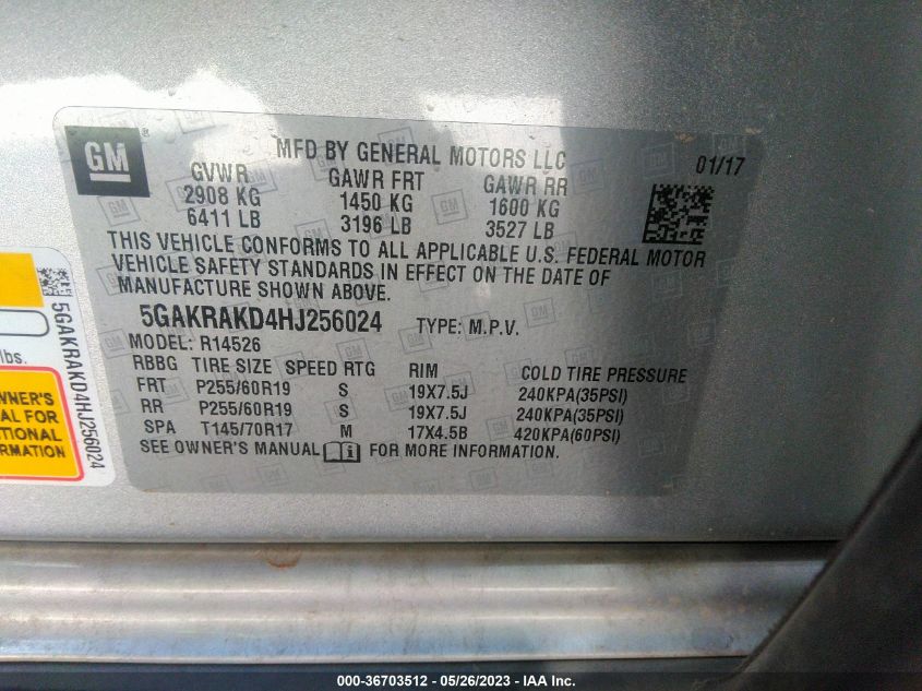 2017 BUICK ENCLAVE CONVENIENCE - 5GAKRAKD4HJ256024