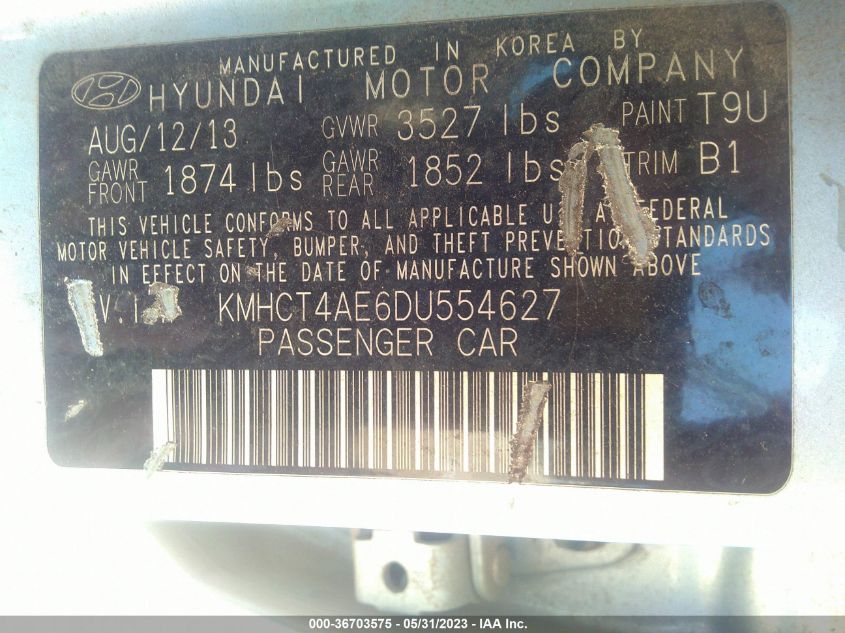 2013 HYUNDAI ACCENT GLS - KMHCT4AE6DU554627