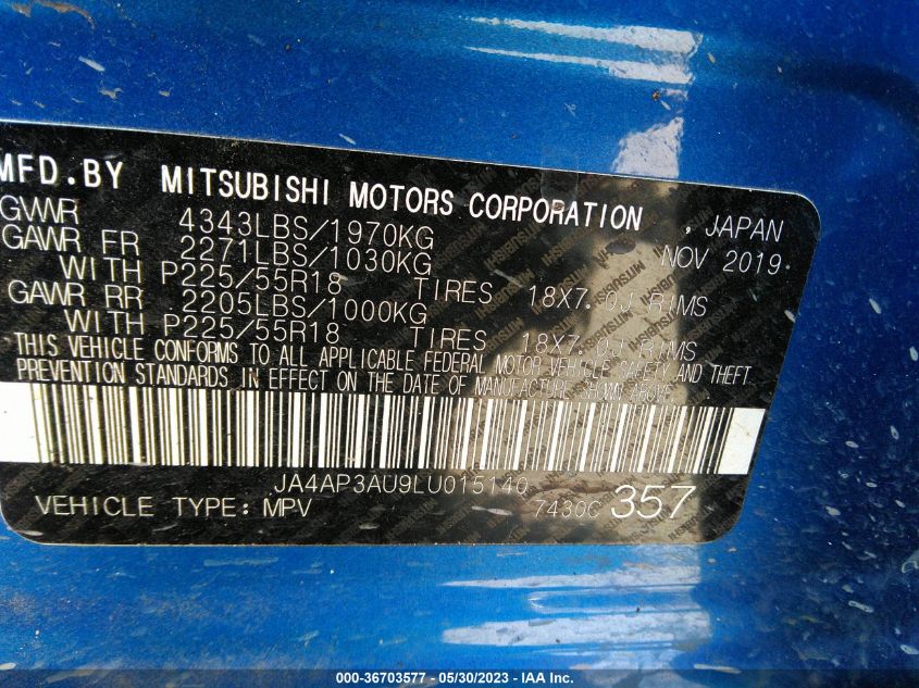 2020 MITSUBISHI OUTLANDER SPORT ES 2.0/SP 2.0 - JA4AP3AU9LU015140
