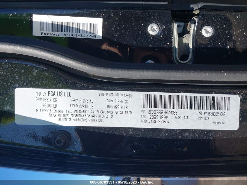 VIN 2C3CCAAG2HH544355 2017 CHRYSLER 300 LIMITED