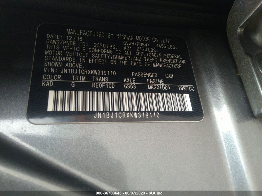 2019 NISSAN ROGUE SPORT SV - JN1BJ1CRXKW319110