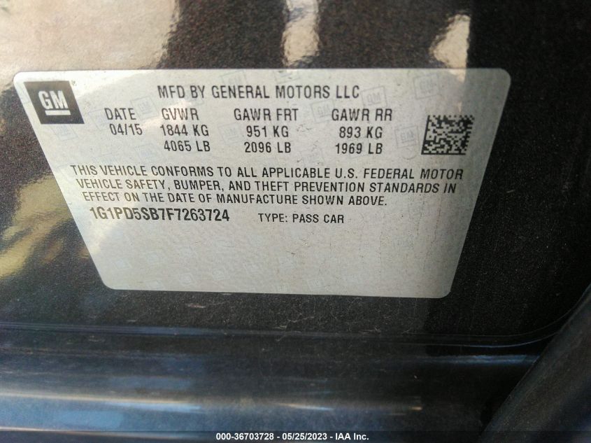 2015 CHEVROLET CRUZE LT - 1G1PD5SB7F7263724