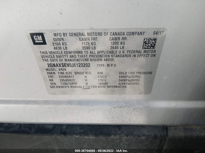 2018 CHEVROLET EQUINOX LT - 2GNAXSEV0J6123202