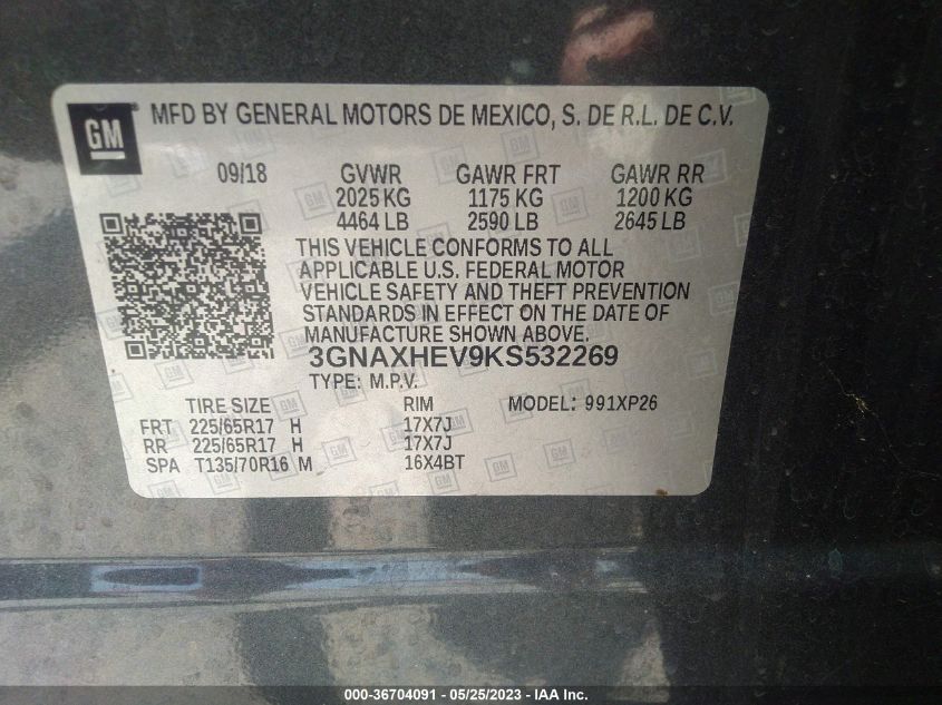 2019 CHEVROLET EQUINOX LS - 3GNAXHEV9KS532269